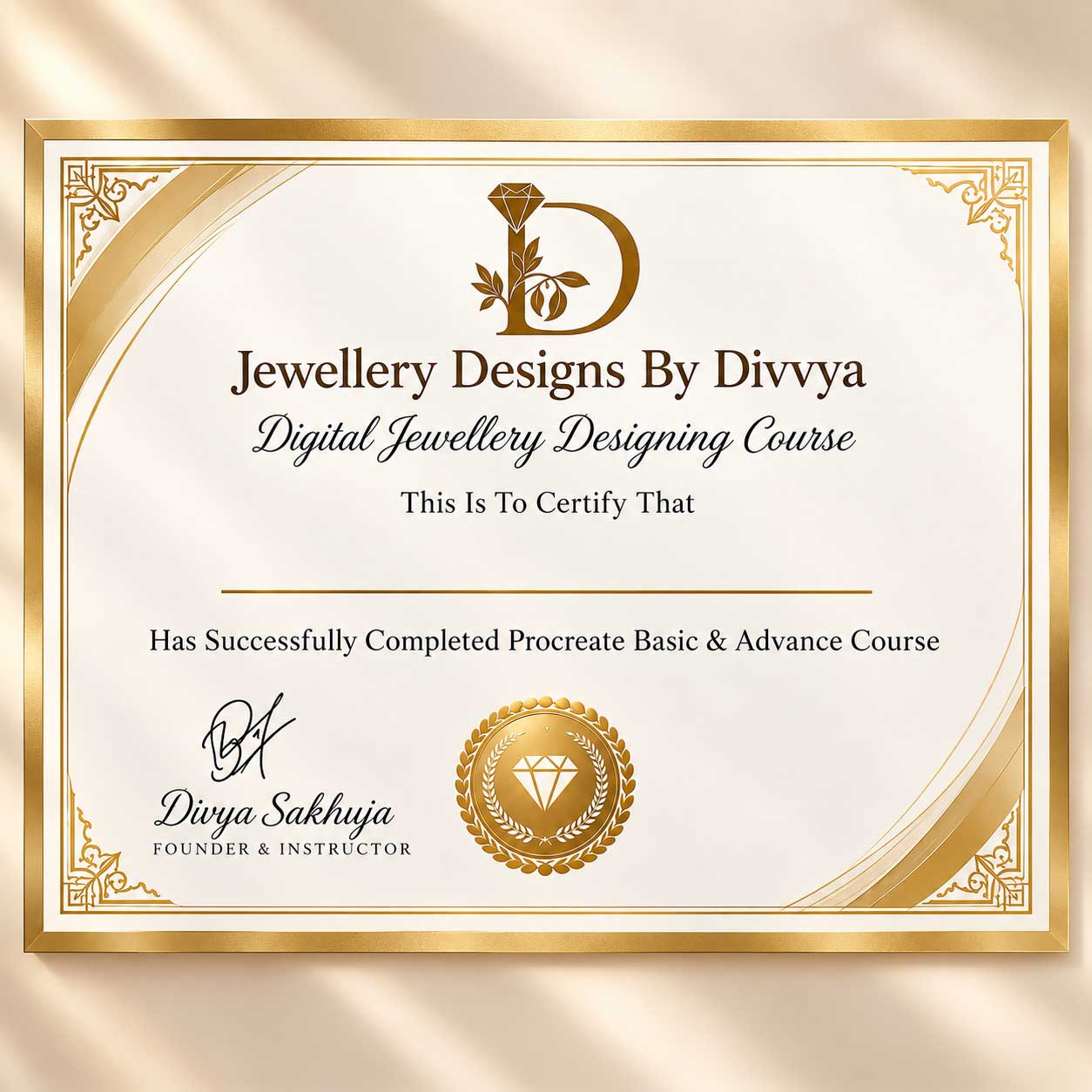 Digital Jewellery Designing Course Certificate